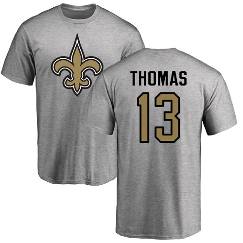 Men New Orleans Saints Ash Michael Thomas Name and Number Logo NFL Football #13 T Shirt->new orleans saints->NFL Jersey
